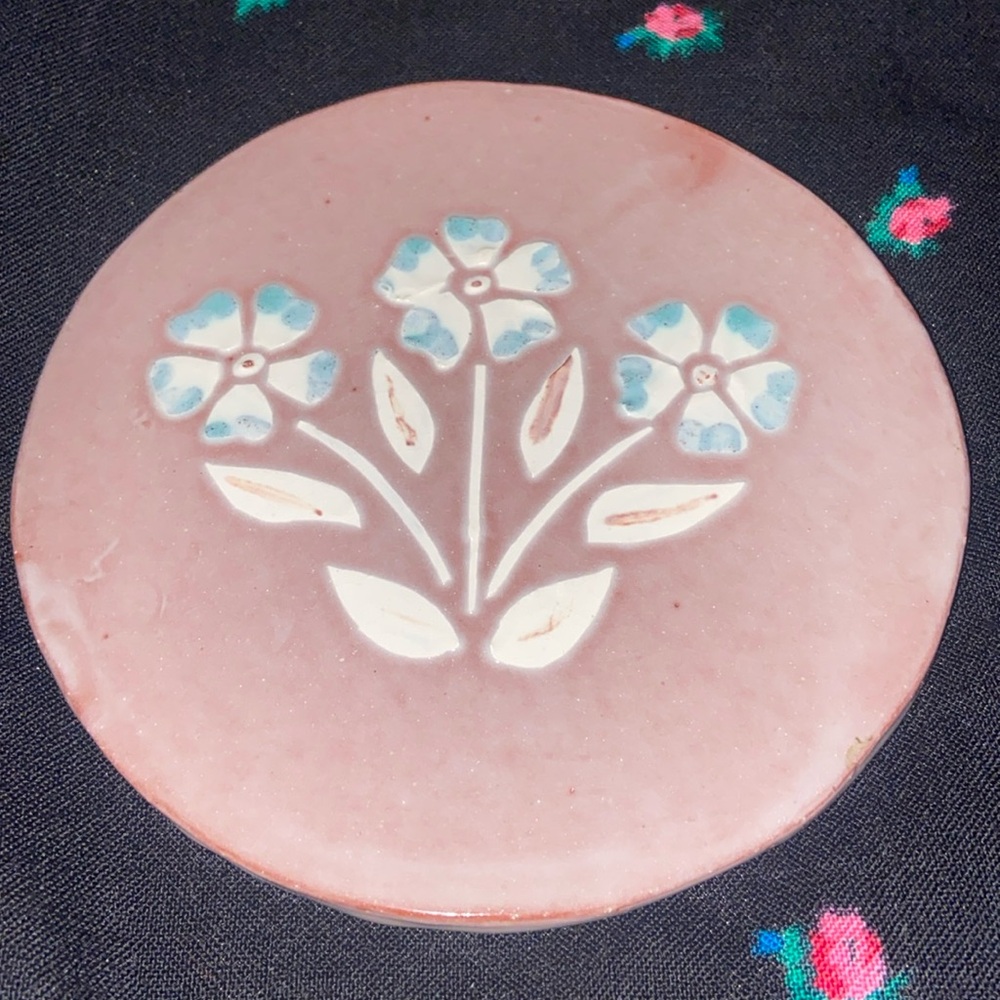 Vintage ceramic decorative small plate or platter dusty rose pink